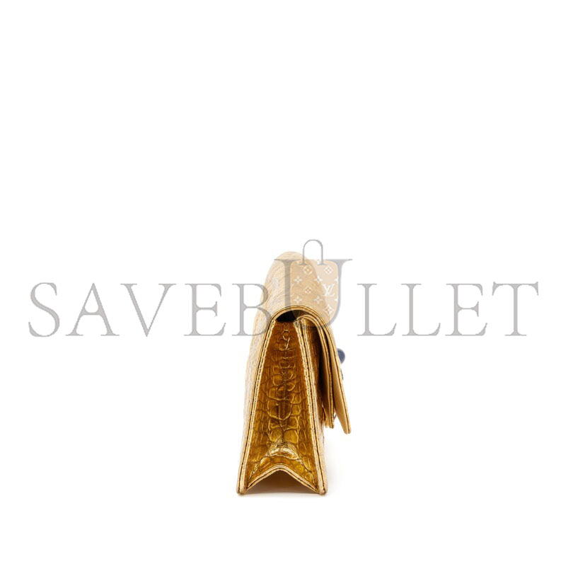 Ch**el 19a crocodile embossed gold jeweled scarab clutch bag ti9 784893 (30*13*5cm)